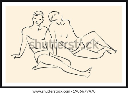 Life human sketch. Vector poster. Living room poster, wall decoration poster