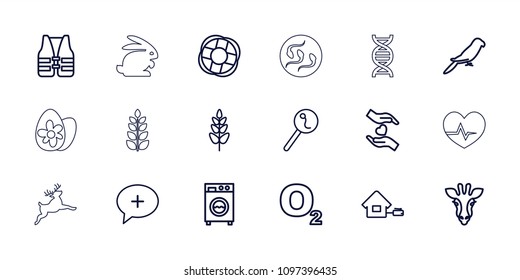 Life icon. collection of 18 life outline icons such as giraffe, parrot, o2 oxygen, plant, hands holding heart, search sperm. editable life icons for web and mobile.