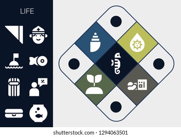  life icon set. 13 filled life icons. Simple modern icons about  - Seahorse, Float, Fishbowl, Inflatable, Salesman, Buoy, Fish, Napkin, Priest, Blood, Shell, Growing plant, Homeless