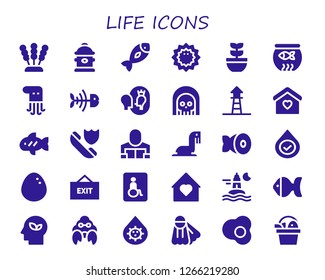  life icon set. 30 filled life icons. Simple modern icons about  - Seaweed, Hydrant, Fish, Sea urchin, Plant, Fish bowl, Octopus, Fish bone, Esteem, Death, Lifeguard, Home, Insurance