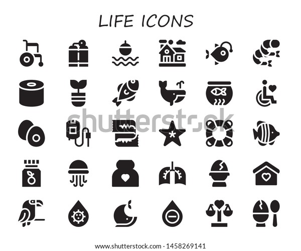 Life Icon Set 30 Filled Life Stock Vector Royalty Free