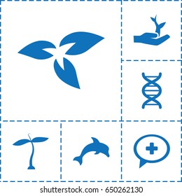 Life icon. set of 6 life filled icons such as plant, dna, medical cross, plant on hand