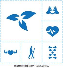 Life icon. set of 6 life filled icons such as plant, heartbeat, heart with muscles, heart tag, caveman