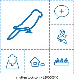 Life icon. set of 6 life outline icons such as parrot, sprout plants, medical cross, ribbon on hand, tree