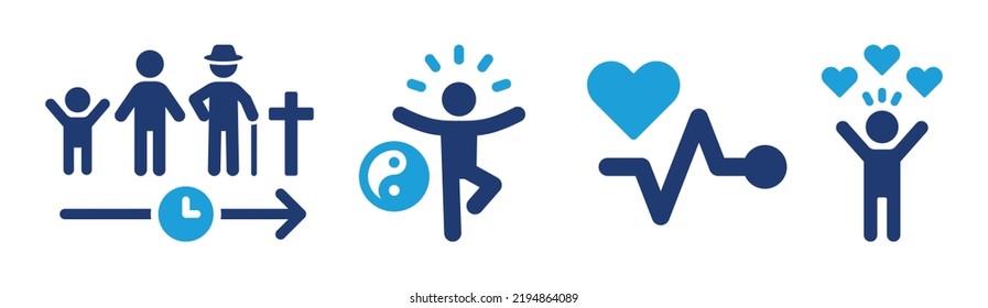 Life icon set. Containing child, adult, death, growing, love, happiness icon. Vector illustration.