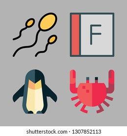 life icon set. vector set about flash, penguin, sperm and crab icons set.
