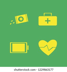 life icon. life vector icons set full battery, first aid bag, sowing seeds and heartbeat