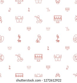 life icons pattern seamless white background. Included editable line baby carriage, pregnant woman, heartbeat watch, hands holding heart icons. life icons for web and mobile.