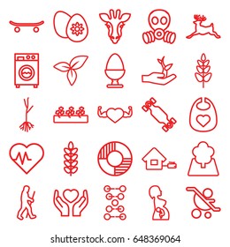 Life icons set. set of 25 life outline icons such as giraffe, deer, baby bid, sprout plants, sprout, heart with muscles, leaf, plant, hands holding heart, pregnant woman
