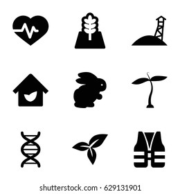 Life icons set. set of 9 life filled icons such as plant, rabbit, heartbeat, leaf, dna, tree, eco house, life vest