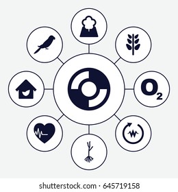 Life icons set. set of 9 life filled icons such as parrot, sprout, plant, heartbeat, tree, eco house, lifebuoy