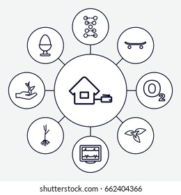Life icons set. set of 9 life outline icons such as plant, sprout, heartbeat, egg, home, plant on hand, skateboard, dna