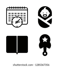 life icons set with rattle, calendar and reading vector set