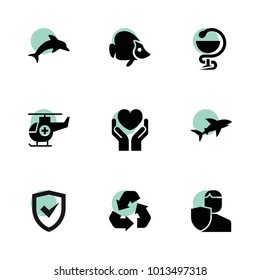 Life icons. vector collection filled life icons set.. includes symbols such as insurance, health insurance, medical, helicopter, recycle. use for web, mobile and ui design.