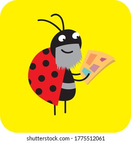 life of insects. bearded beetle reading morning newspaper. vector drawing for Illustration.