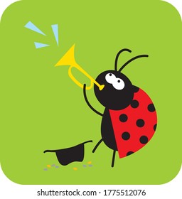 life of insects. beetle plays the trumpet. vector drawing for Illustration.