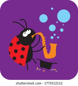 life of insects. jazz beetle plays the saxophone. vector drawing for Illustration.