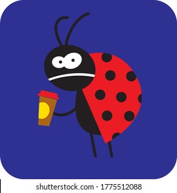 life of insects. sleepless beetle with morning coffee. vector drawing for Illustration.
