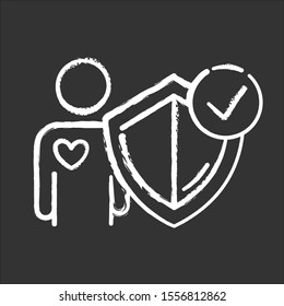 Life insurance chalk icon. Investment in personal healthcare. Protection, secure living. Paying for safety. Social coverage. Safeguard, immunity. Health aid. Isolated vector chalkboard illustration