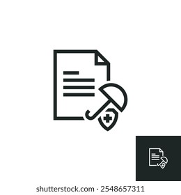 Symbol für Lebensversicherungsdokument einzeln auf weißem Hintergrund. Vektorgrafiken werden mit vektorbasierter Software erstellt, nicht mit durch KI generierten Ergebnissen.