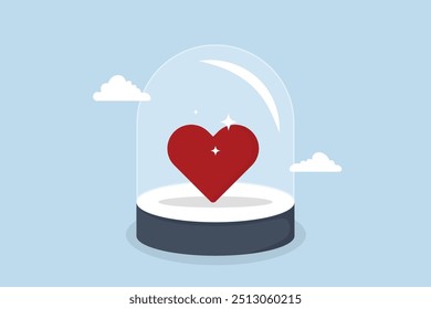 Life insurance family protection, Heart shape that is shiny encased within a sturdy glass dome.