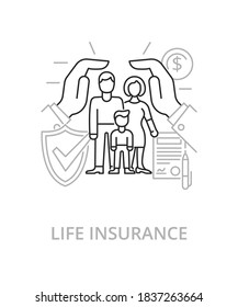 Life insurance flat line illustration in trend style. Complex vector icon and concept