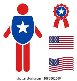 Life insurance icon in blue and red colors with stars. Life insurance illustration style uses American official colors of Democratic and Republican political parties, and star shapes.