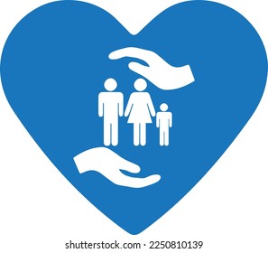 Life insurance icon, health insurance icon blue vector