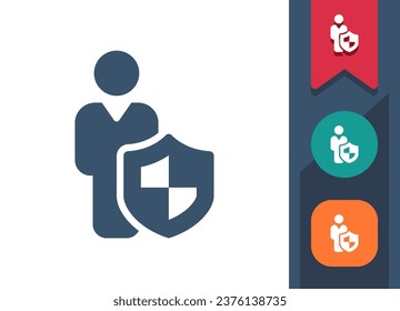 Life Insurance Icon. Man, Shield, Security Agent, Bodyguard. Professional, pixel perfect vector icon.