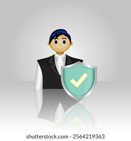 Life insurance icon, person in formal dress and shield, illustration graphic of employee job protection, suitable for application, insurance, employee, health insurance, and etc.