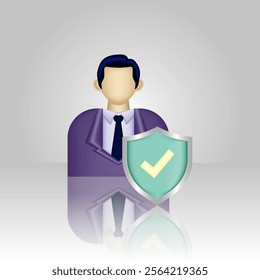 Life insurance icon, person in formal dress and shield, illustration graphic of employee job protection, suitable for application, insurance, employee, health insurance, and etc.