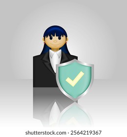 Life insurance icon, person in formal dress and shield, illustration graphic of employee job protection, suitable for application, insurance, employee, health insurance, and etc.