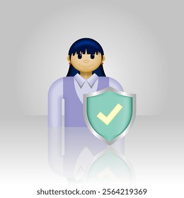 Life insurance icon, person in formal dress and shield, illustration graphic of employee job protection, suitable for application, insurance, employee, health insurance, and etc.