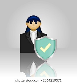 Life insurance icon, person in formal dress and shield, illustration graphic of employee job protection, suitable for application, insurance, employee, health insurance, and etc.