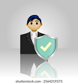 Life insurance icon, person in formal dress and shield, illustration graphic of employee job protection, suitable for application, insurance, employee, health insurance, and etc.