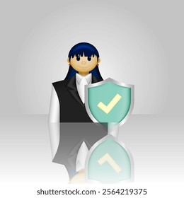 Life insurance icon, person in formal dress and shield, illustration graphic of employee job protection, suitable for application, insurance, employee, health insurance, and etc.