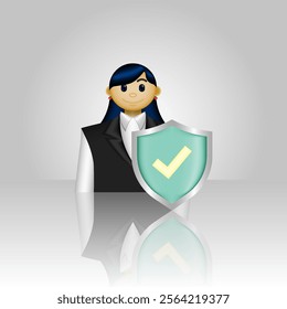 Life insurance icon, person in formal dress and shield, illustration graphic of employee job protection, suitable for application, insurance, employee, health insurance, and etc.