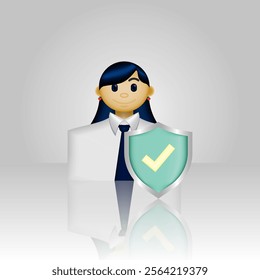 Life insurance icon, person in formal dress and shield, illustration graphic of employee job protection, suitable for application, insurance, employee, health insurance, and etc.