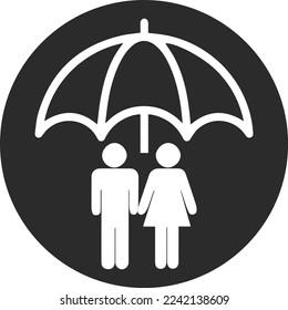Life Insurance Icon, Umbrella Protecting Family Sign-Symbol, Black Vector