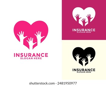 Seguro de vida Diseño de logotipo Vector, cuidado y protección Seguro con forma de corazón Logo Plantilla