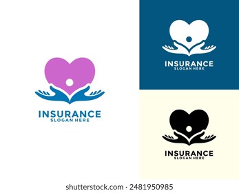 Life insurance Logo Design Vector, Care And Protection Insurance with Heart Shape Logo Icon Template