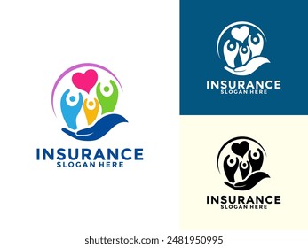 Life insurance Logo Design Vector, Care And Protection Insurance with Heart Shape Logo Icon Template