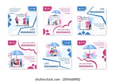 Life Insurance Post Template Flat Design Illustration Editable of Square Background Suitable for Social media, Greeting Card or Web Internet Ads