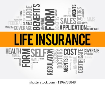 LIFE Insurance word cloud collage, healthcare concept background