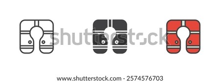 Life jacket different style icon set. Line, glyph and filled outline colorful version, outline and filled vector sign. Symbol, logo illustration. Vector graphics