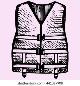 Life Jacket Doodle Style Sketch Illustration Hand Drawn Vector 