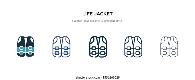 life jacket icon in different style vector illustration. two colored and black life jacket vector icons designed in filled, outline, line and stroke style can be used for web, mobile, ui