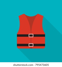 Life jacket icon with long shadow on blue background, flat style - Vector