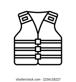 Life jacket icon for marine transportation safety standards such as ships or boats in black outline style