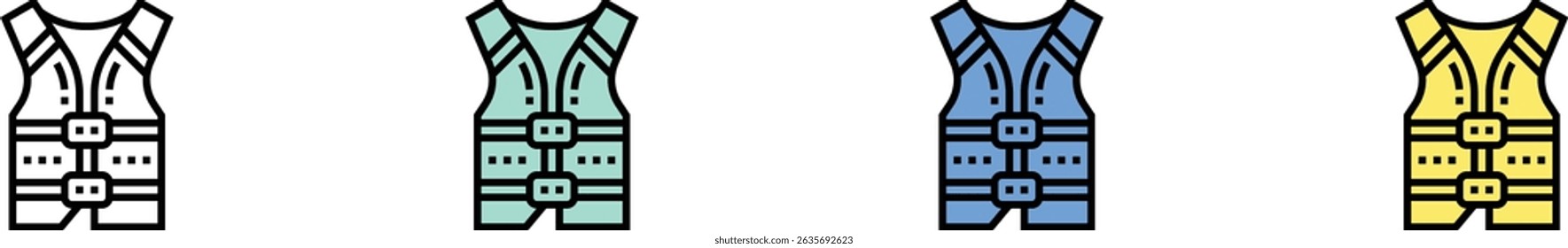life jacket icon. Outline, Green, Blue and Yellow Style Design Isolated On White Background